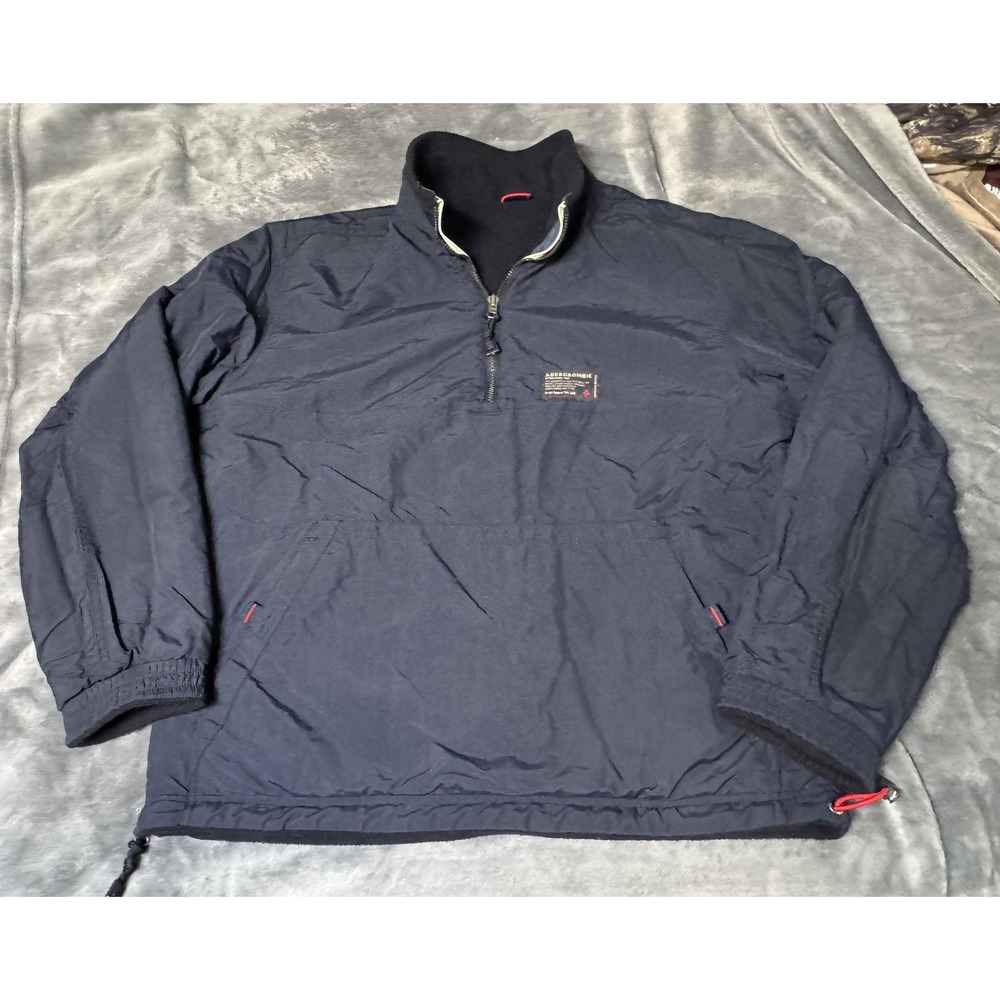 Abercrombie‎ Jacket Mens XL Blue Reversible Fleece Nylon Pullover Anorak 1/4 Zip - Picture 11 of 16